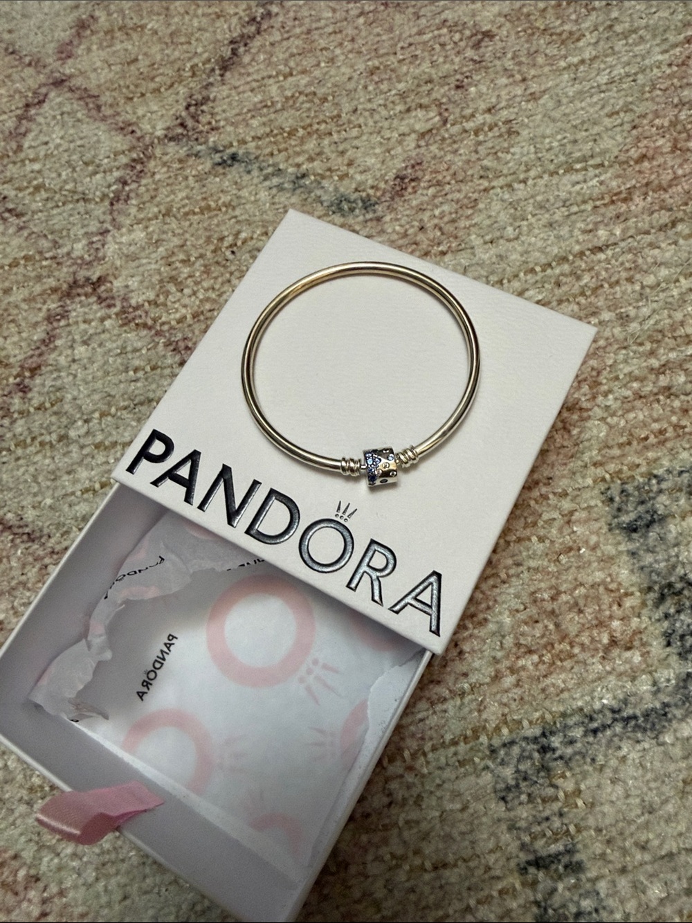 Pandora Silver Bangle Bracelet with Decorative Clasp